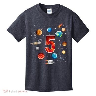 Outer Space 5 Years Old 5th Birthday Boys Planets Astronaut Kids T-Shirt