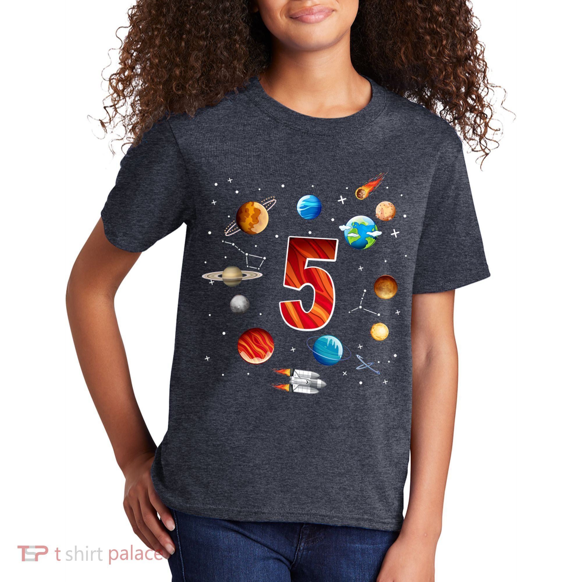 Outer Space 5 Years Old 5th Birthday Boys Planets Astronaut Kids T-Shirt
