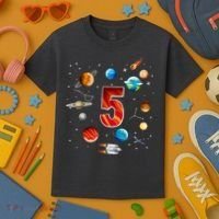 Outer Space 5 Years Old 5th Birthday Boys Planets Astronaut Kids T-Shirt thumb 3