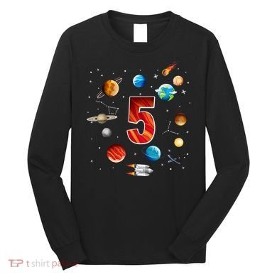 Outer Space 5th Birthday Boy Astronaut Long Sleeve Shirt
