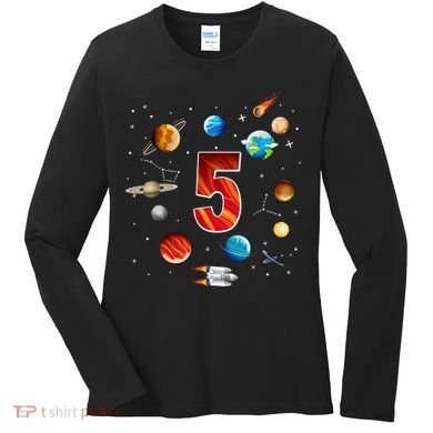 Outer Space 5th Birthday Boy Astronaut Women's Long Sleeve Shirt