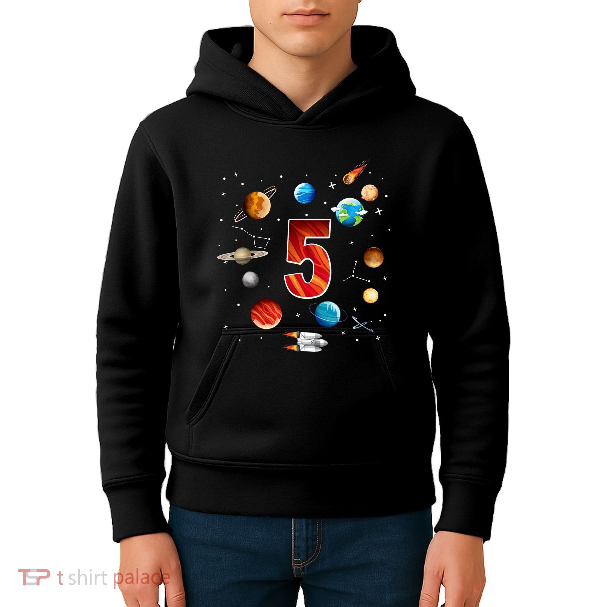 Outer Space 5th Birthday Boy Astronaut Kids Hoodie