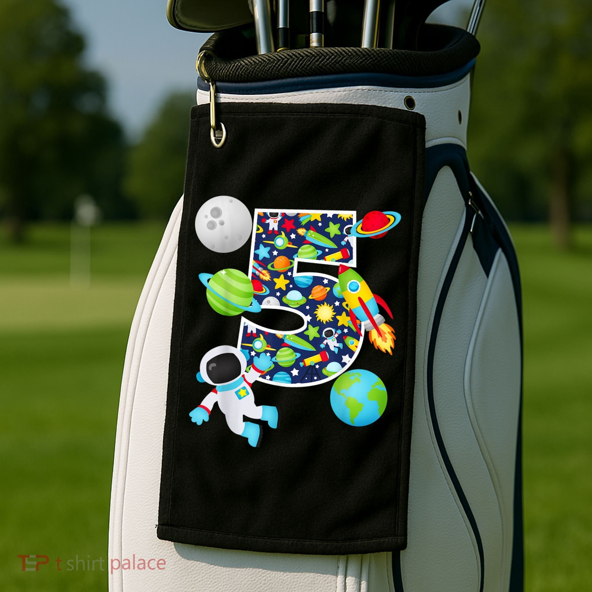 Outer Space 5 Year Old 5th Birthday Party Solar System Golf Towel