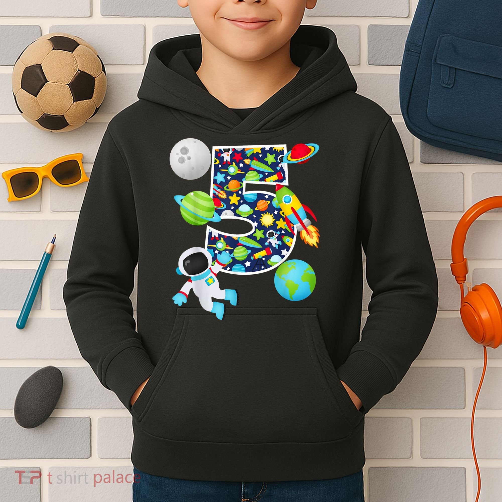 Outer Space 5 Year Old 5th Birthday Party Solar System Kids Hoodie