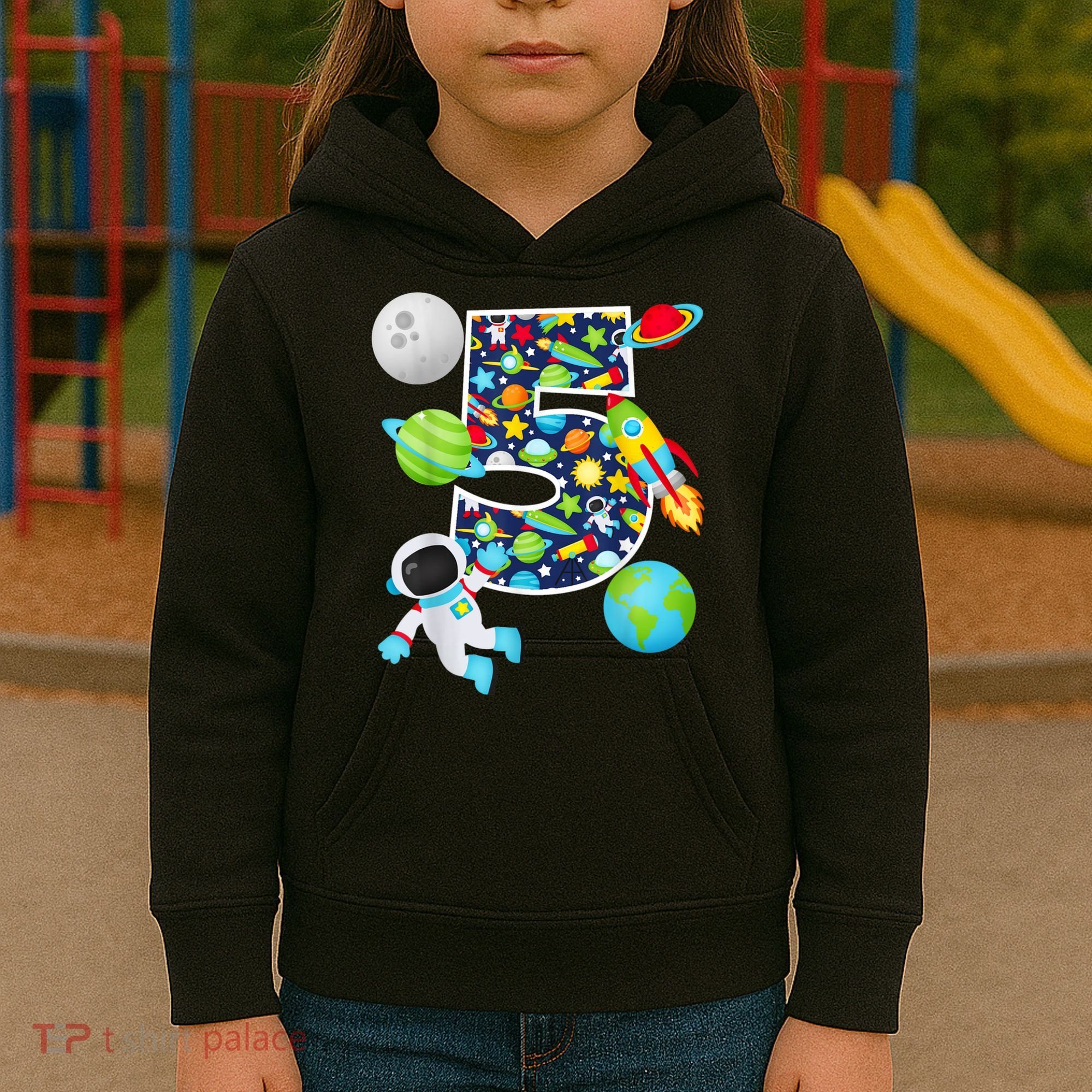 Outer Space 5 Year Old 5th Birthday Party Solar System Kids Hoodie