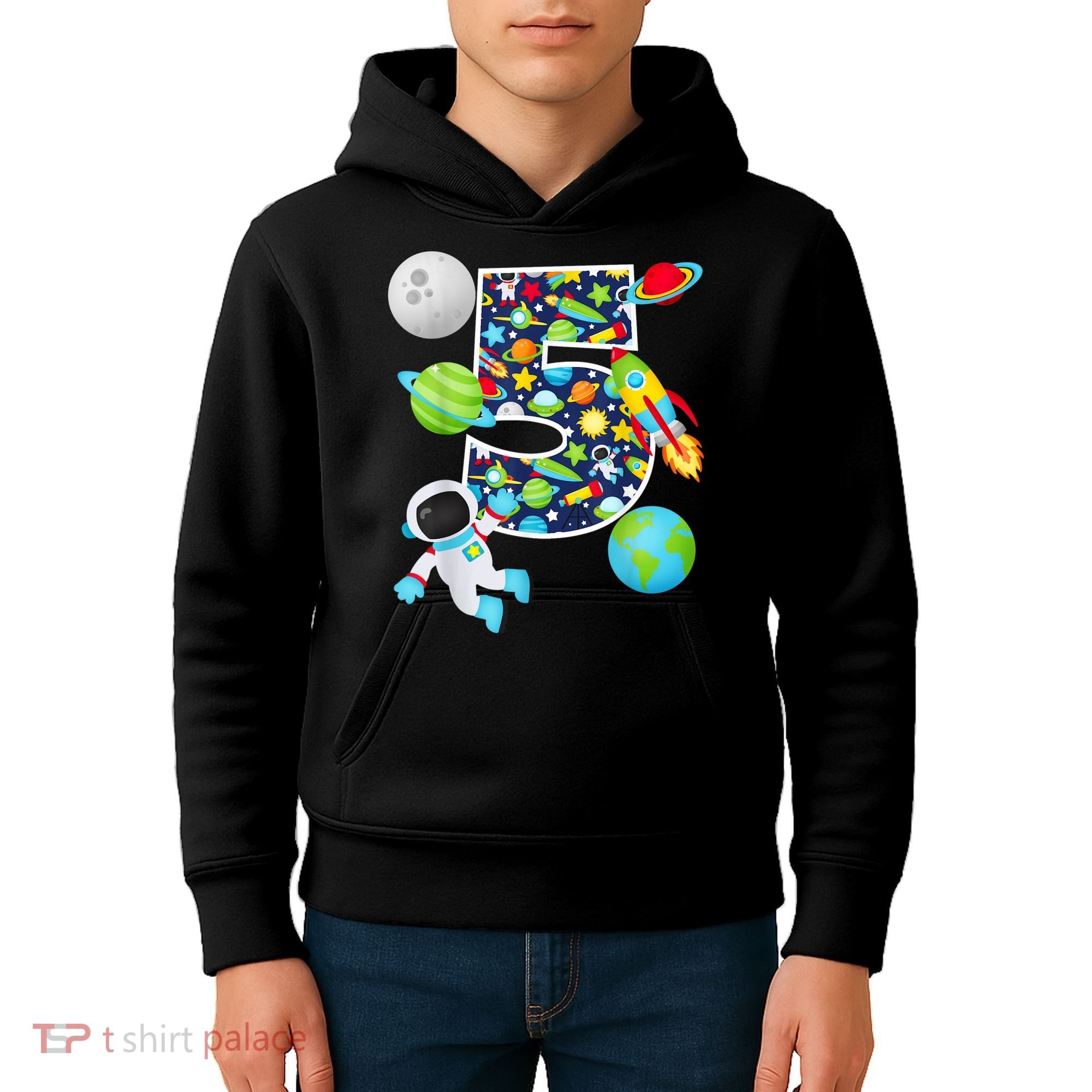 Outer Space 5 Year Old 5th Birthday Party Solar System Kids Hoodie