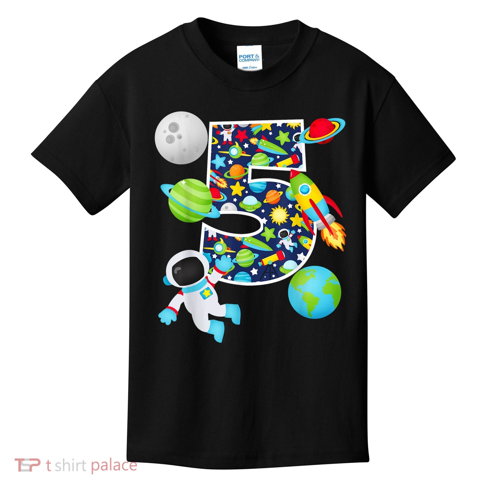 Outer Space 5 Year Old 5th Birthday Party Solar System Kids T-Shirt