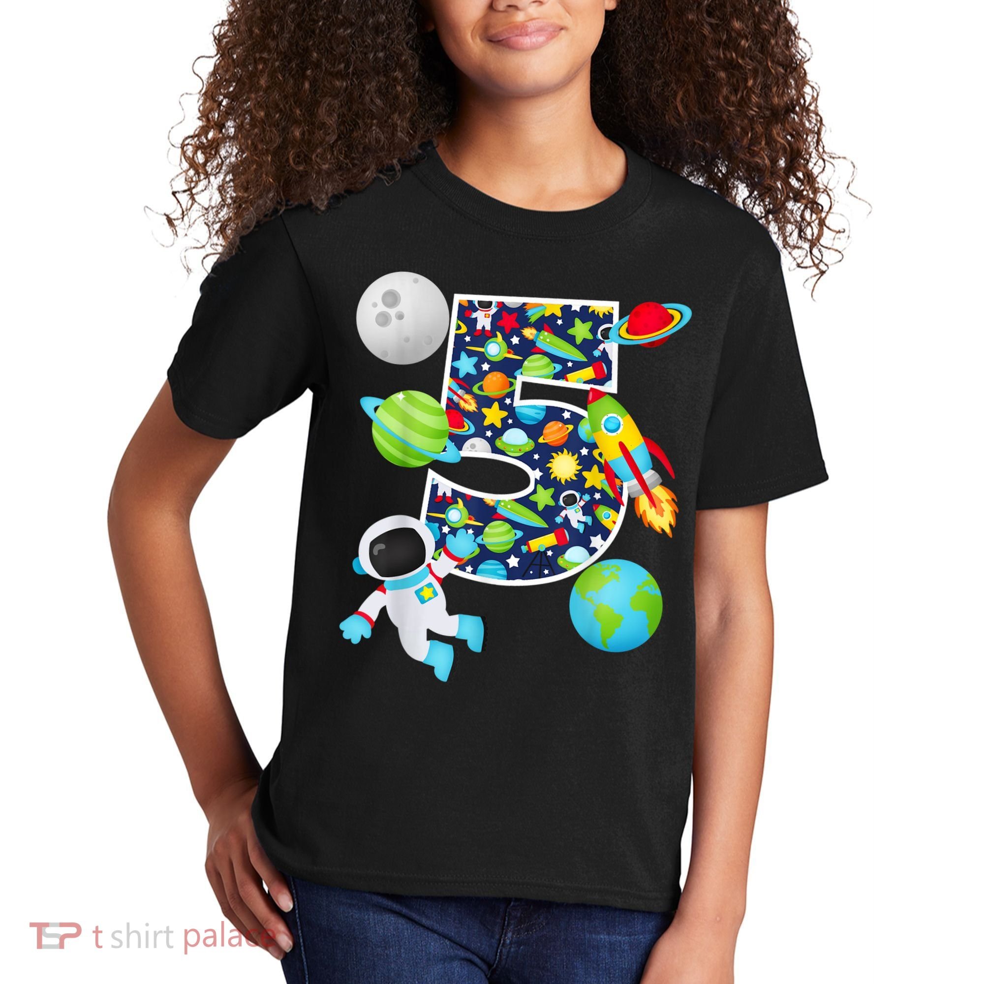 Outer Space 5 Year Old 5th Birthday Party Solar System Kids T-Shirt