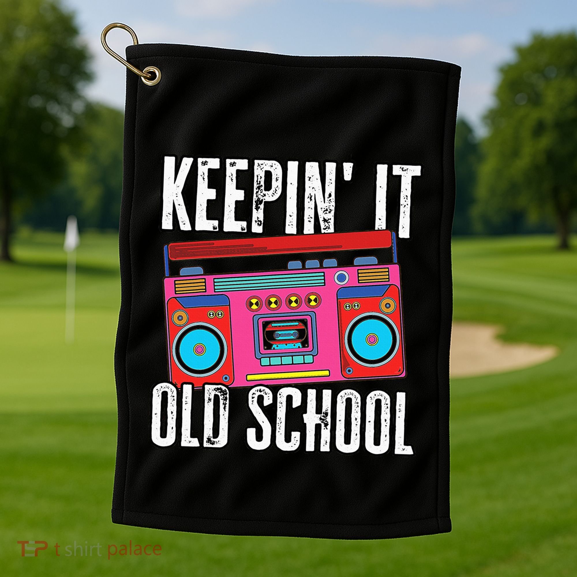 Old School 80s 90s Retro Boombox Music Keepin It Old School Golf Towel