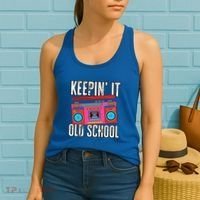 Old School 80s 90s Retro Boombox Music Keepin It Old School Women's Tank Top thumb 2
