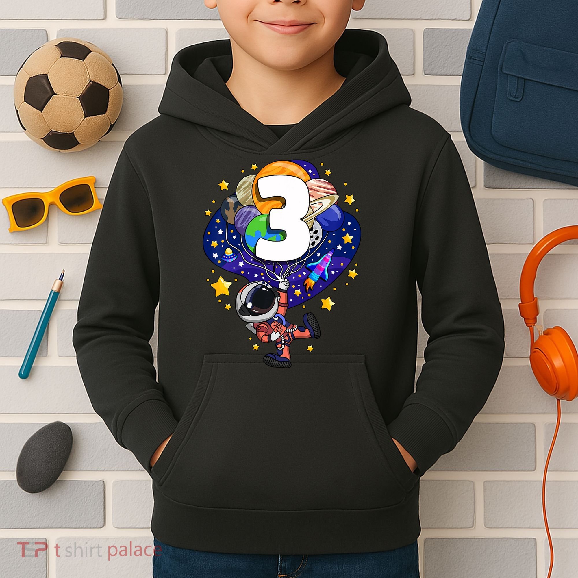 Outer Space Astronaut 3rd Birthday Boy 3 Year Old Three Funny Gift Kids Hoodie