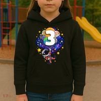 Outer Space Astronaut 3rd Birthday Boy 3 Year Old Three Funny Gift Kids Hoodie thumb 3