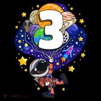Outer Space Astronaut 3rd Birthday Boy 3 Year Old Three Funny Gift Kids Long Sleeve Shirt thumb 2