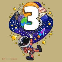 Outer Space Astronaut 3rd Birthday Boy 3 Year Old Three Funny Gift Kids T-Shirt thumb 2