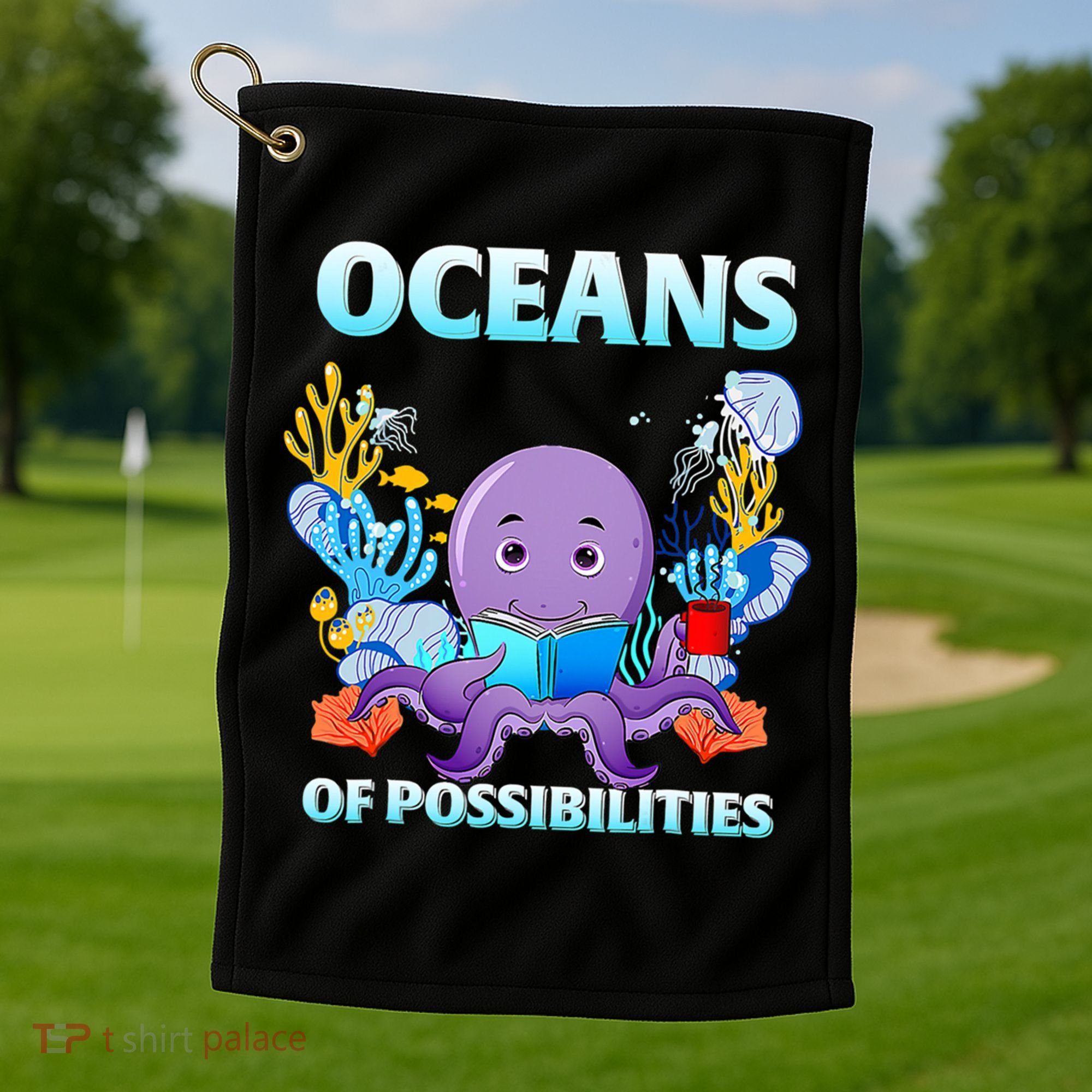 Octopus Sea Animal Summer Reading Oceans Of Possibilities Gift Golf Towel