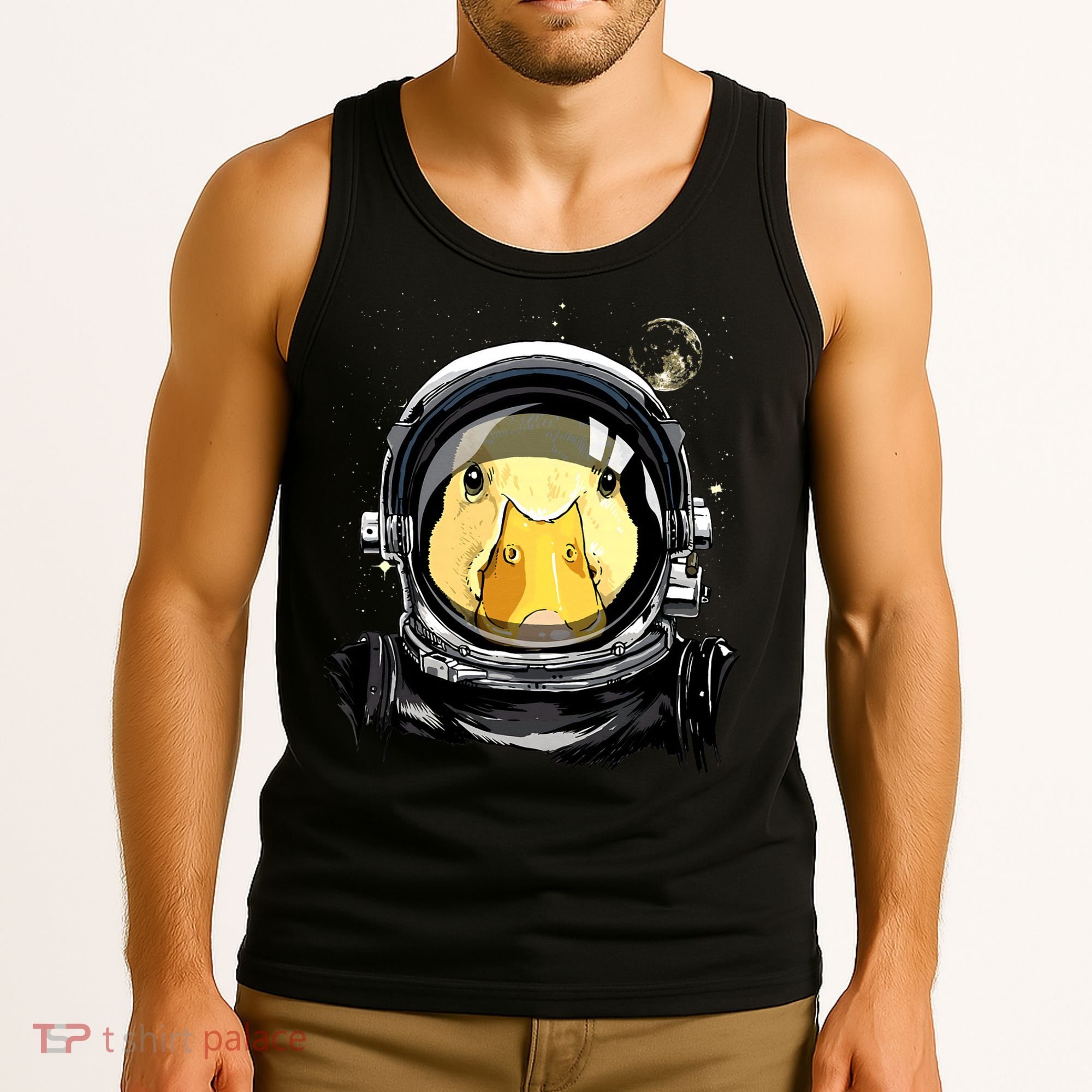 Outer Space Astronaut Duck Face Galaxy Waterfowl Hunting Tank Top