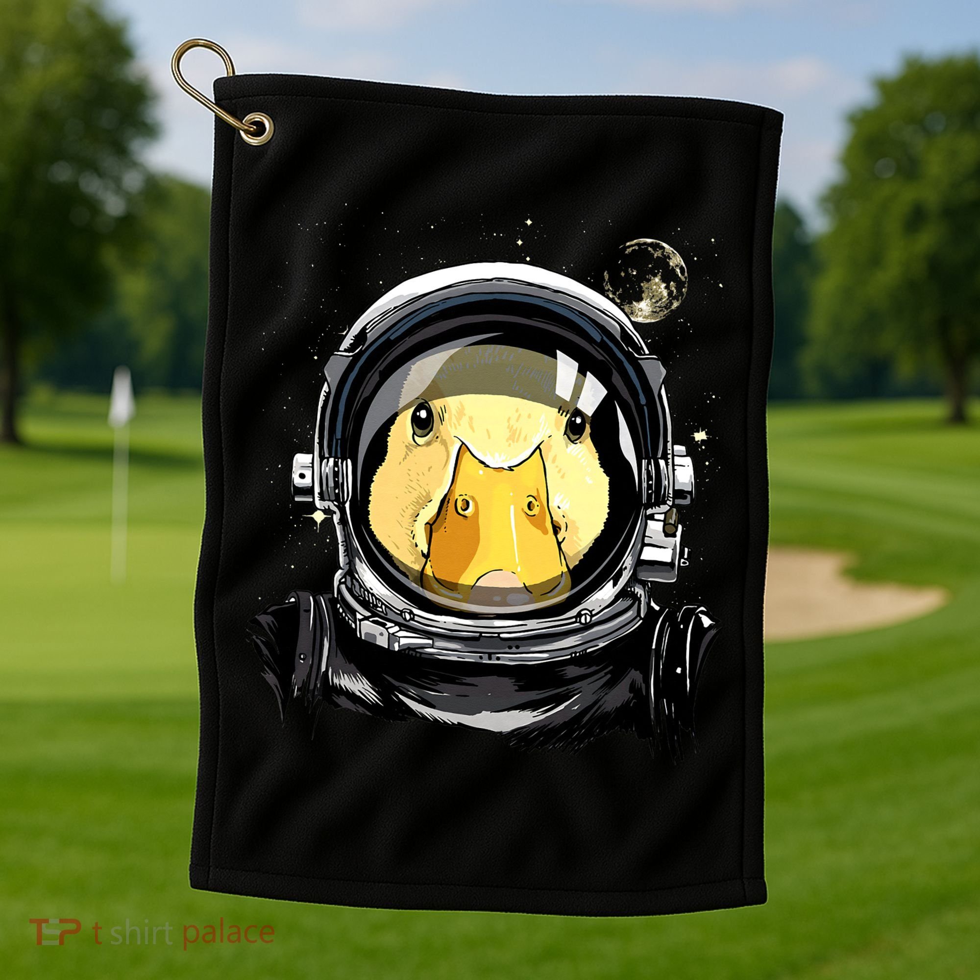 Outer Space Astronaut Duck Face Galaxy Waterfowl Hunting Golf Towel