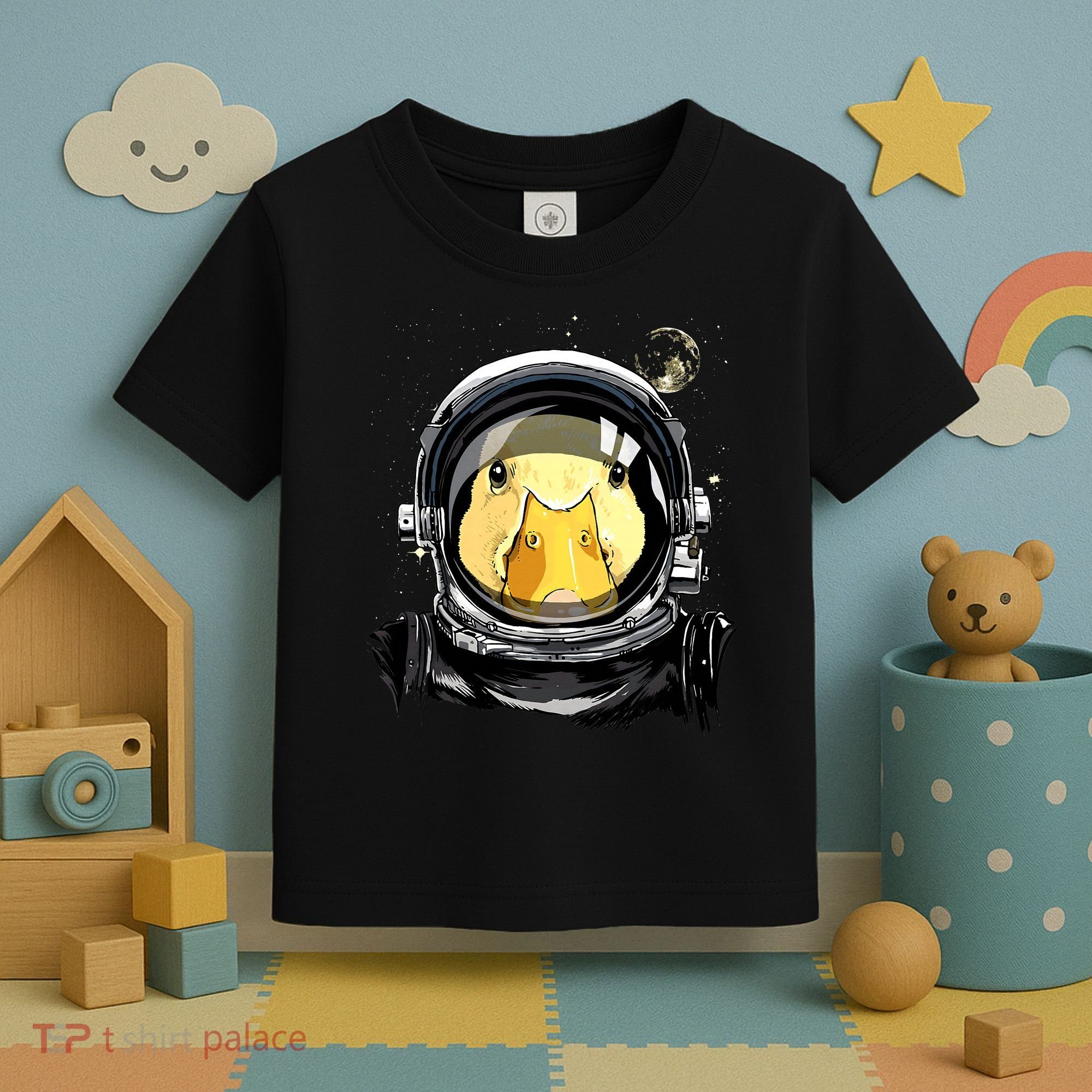 Outer Space Astronaut Duck Face Galaxy Waterfowl Hunting Toddler T-Shirt