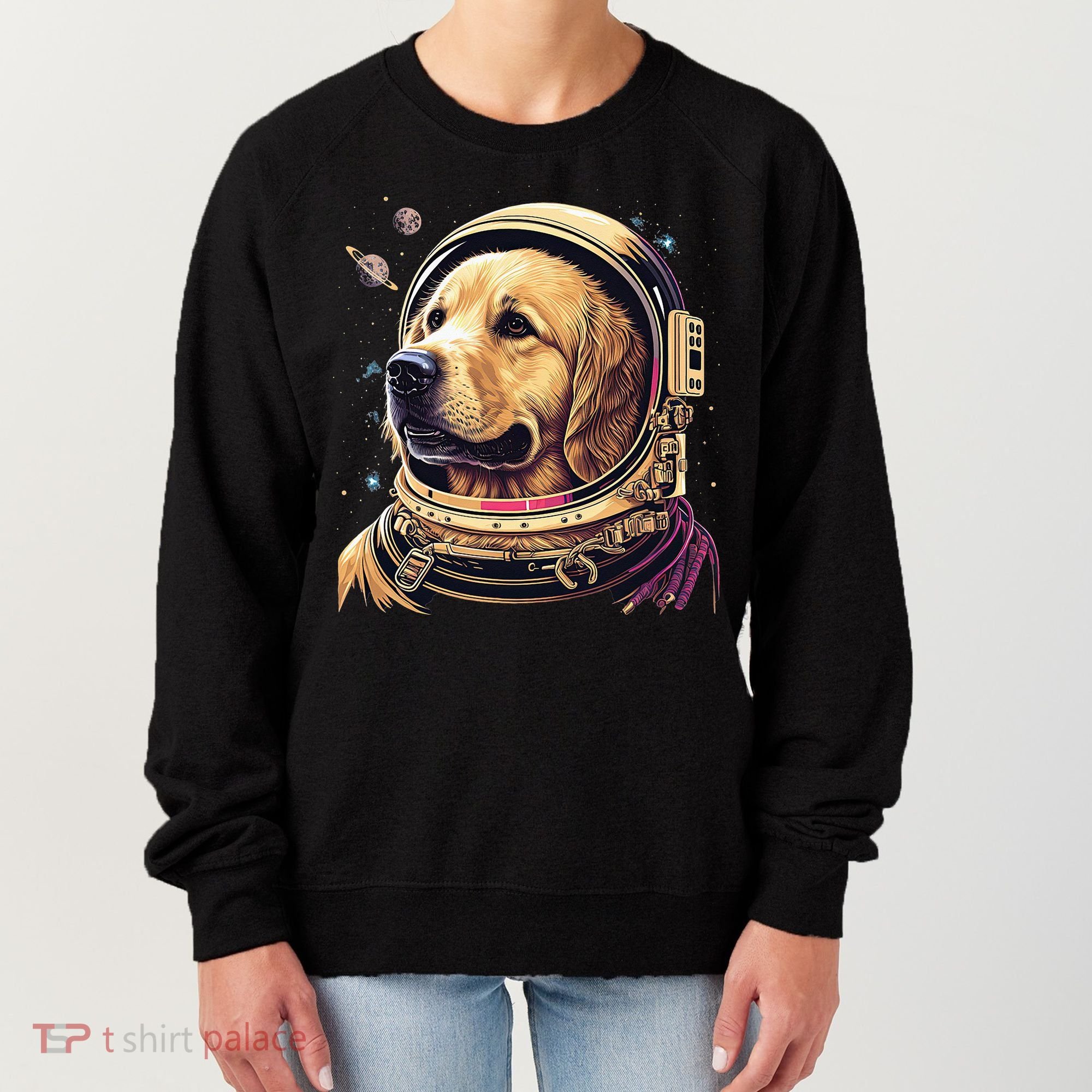 Outer Space Astronaut Golden Retriever Lover Dog Lover Women's Sweatshirt