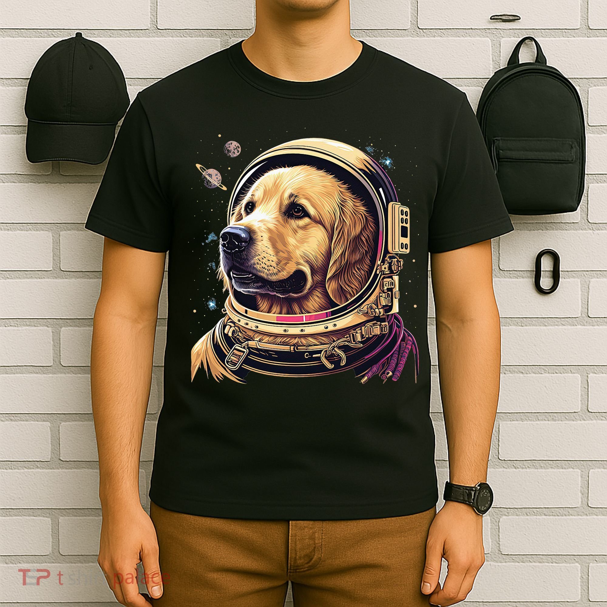 Outer Space Astronaut Golden Retriever Lover Dog Lover T-Shirt