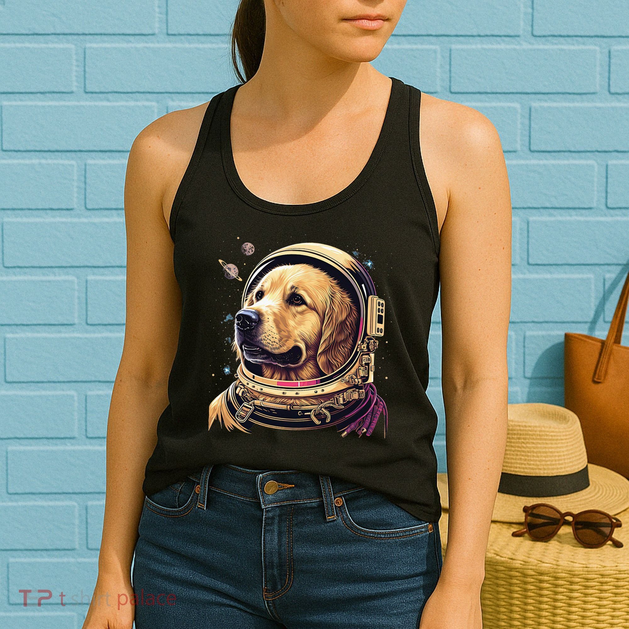 Outer Space Astronaut Golden Retriever Lover Dog Lover Women's Tank Top