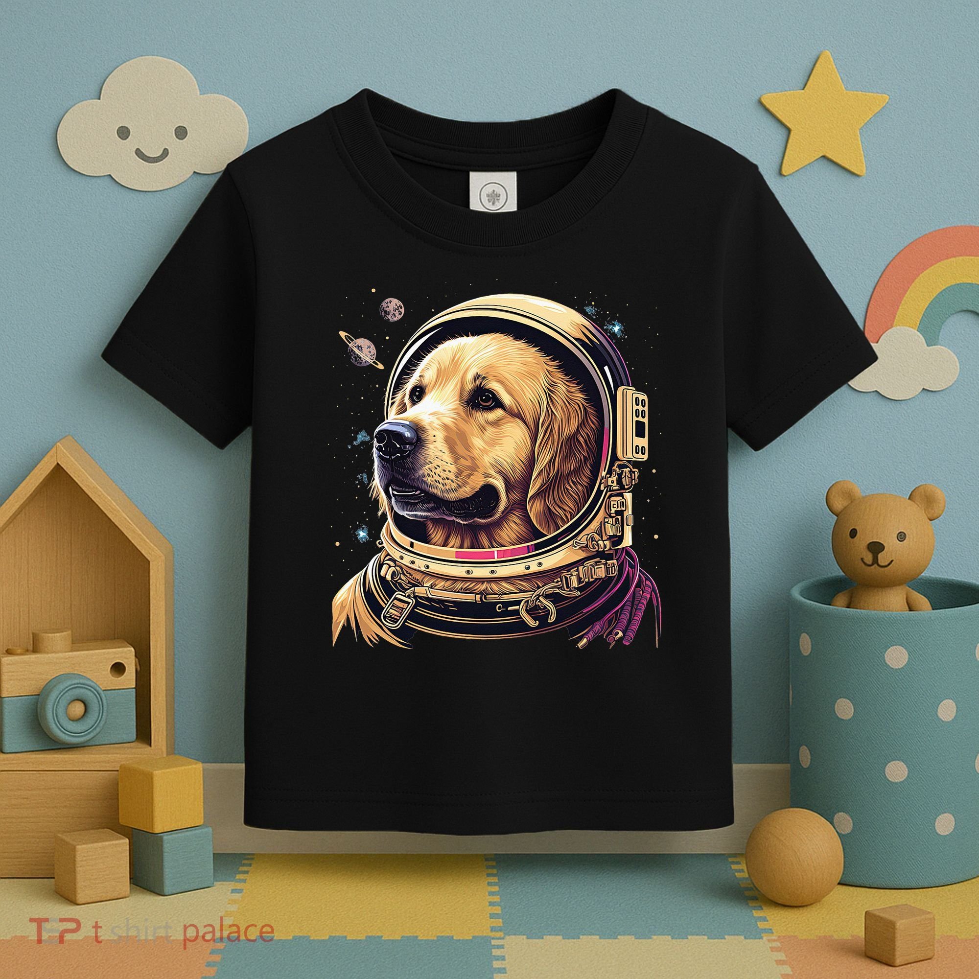 Outer Space Astronaut Golden Retriever Lover Dog Lover Toddler T-Shirt