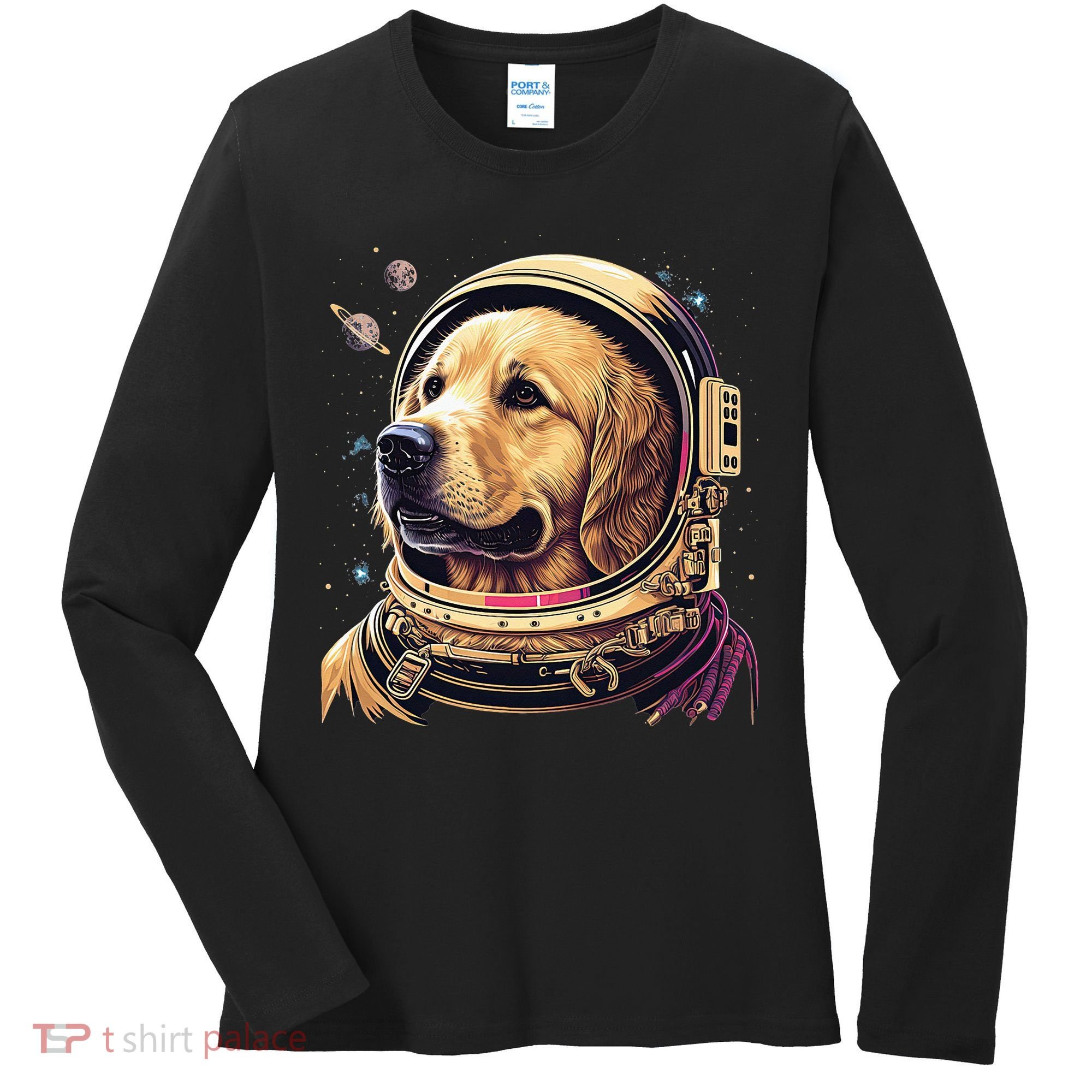 Outer Space Astronaut Golden Retriever Lover Dog Lover Women's Long Sleeve Shirt