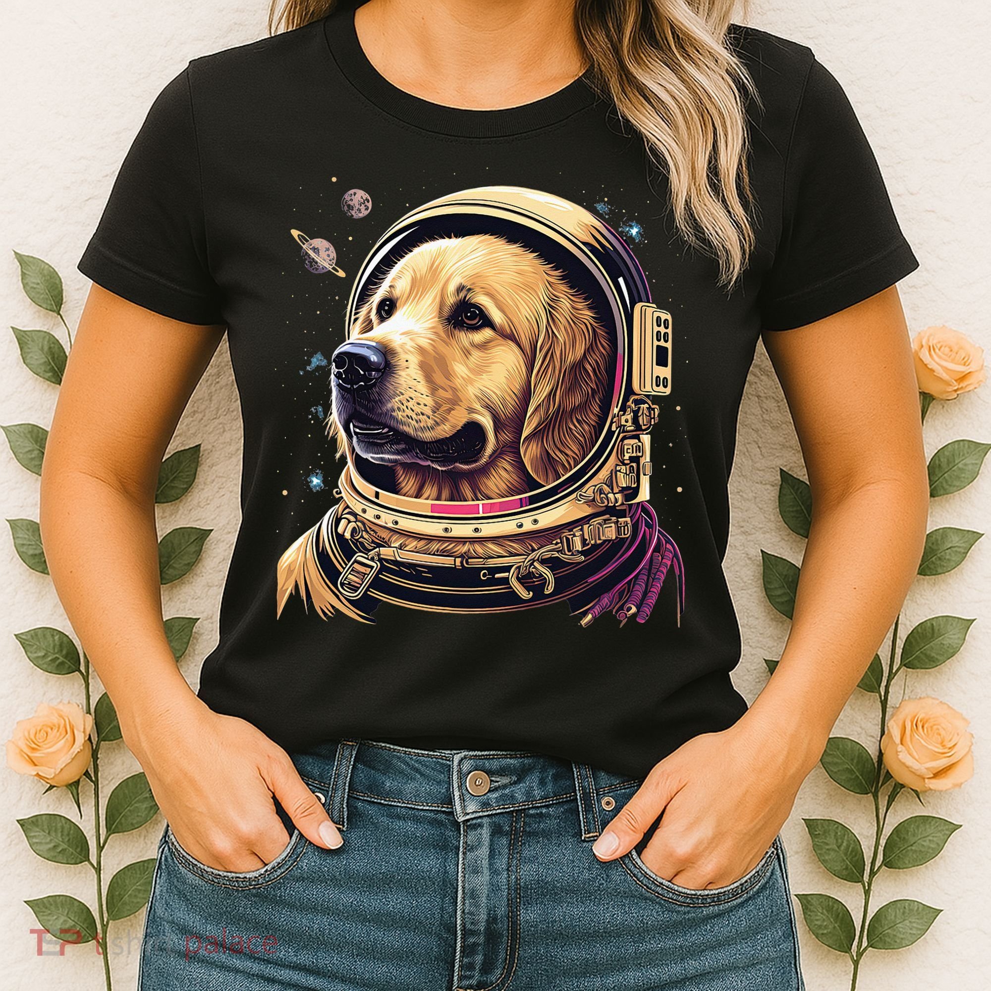 Outer Space Astronaut Golden Retriever Lover Dog Lover Women's T-Shirt