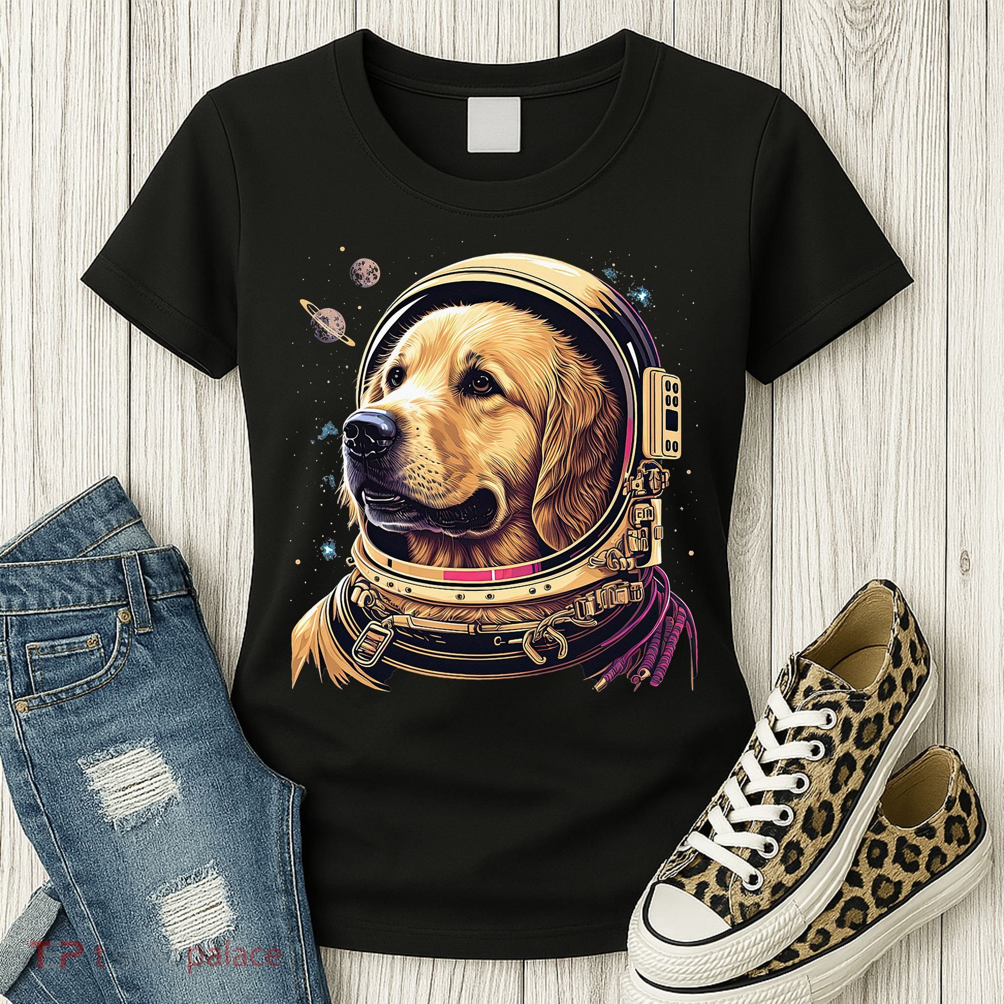 Outer Space Astronaut Golden Retriever Lover Dog Lover Women's T-Shirt