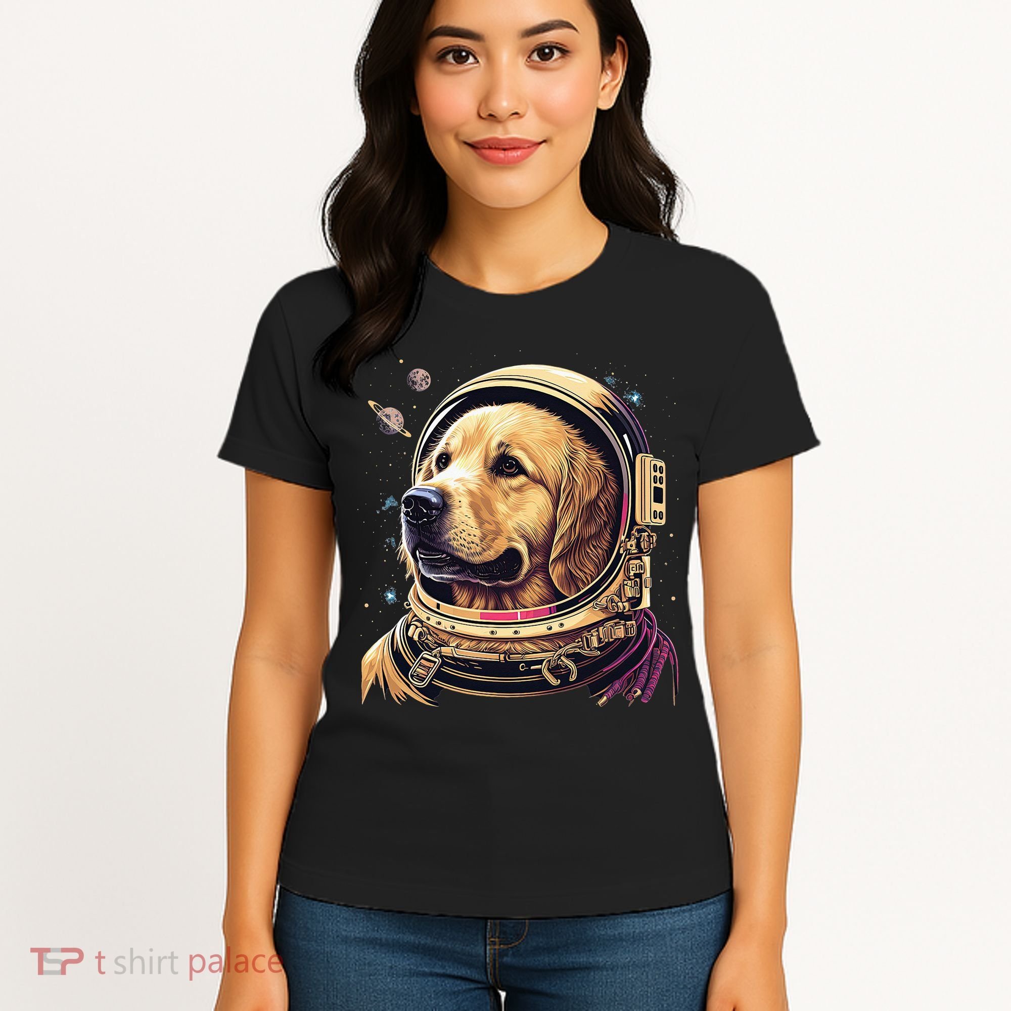 Outer Space Astronaut Golden Retriever Lover Dog Lover Women's T-Shirt