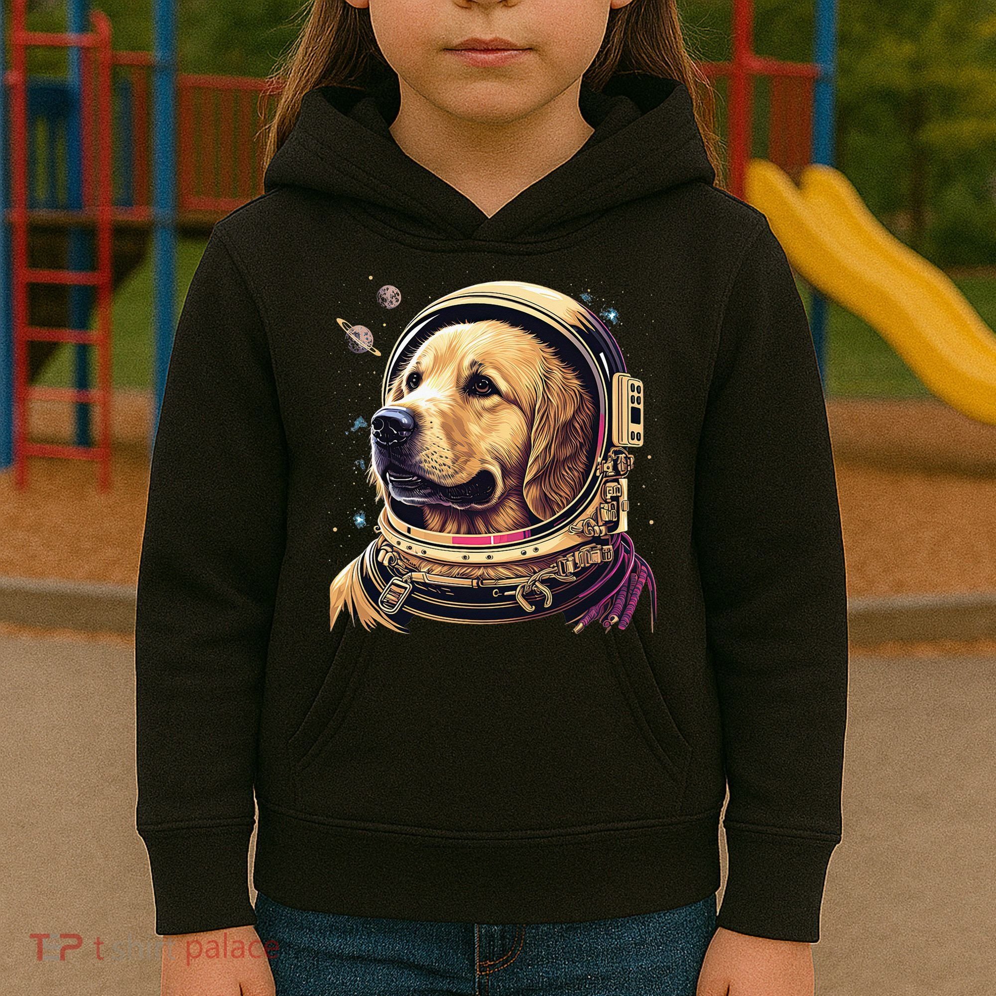 Outer Space Astronaut Golden Retriever Lover Dog Lover Kids Hoodie