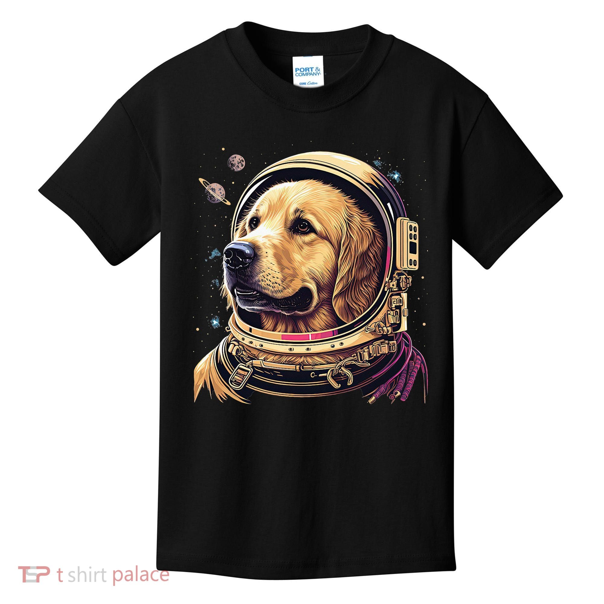 Outer Space Astronaut Golden Retriever Lover Dog Lover Kids T-Shirt
