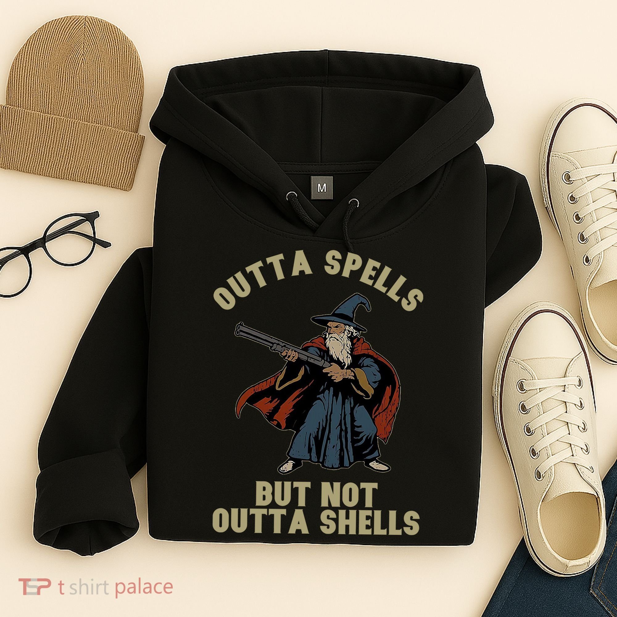 Outta Spells But Not Outta Shells Wizard Fantasy Meme Hoodie