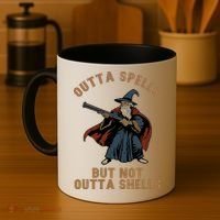 Outta Spells But Not Outta Shells Wizard Fantasy Meme Coffee Mug thumb 4