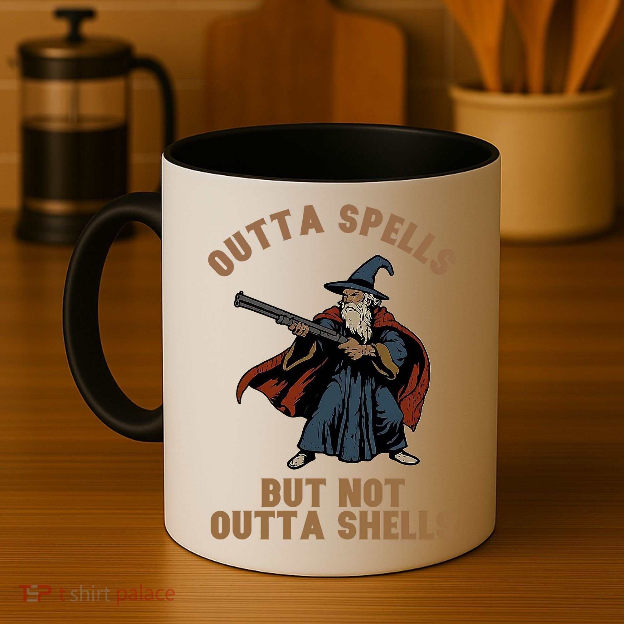 Outta Spells But Not Outta Shells Wizard Fantasy Meme Coffee Mug