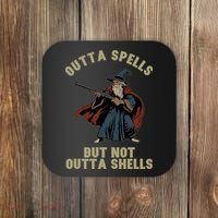Outta Spells But Not Outta Shells Wizard Fantasy Meme Coaster thumb 0