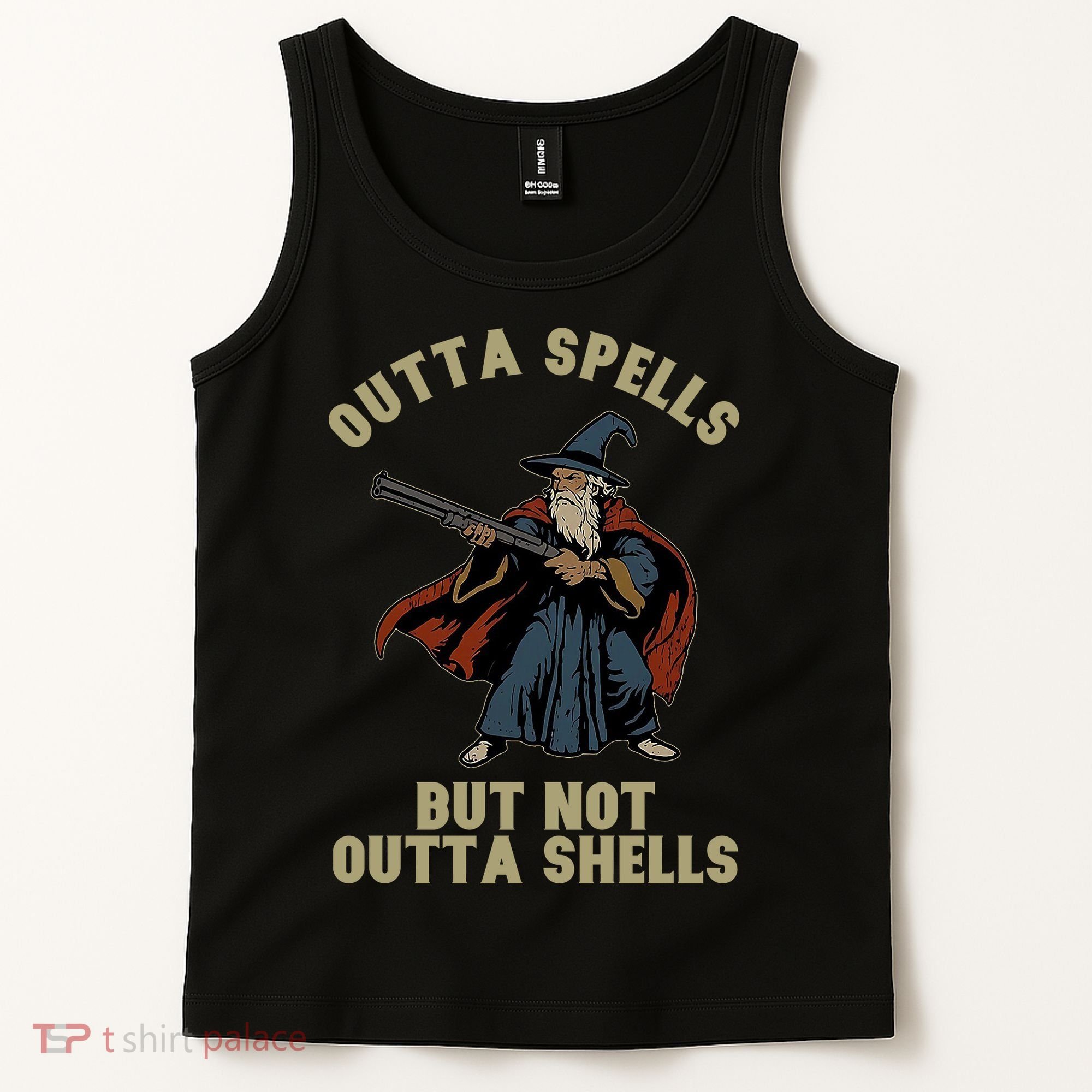 Outta Spells But Not Outta Shells Wizard Fantasy Meme Tank Top