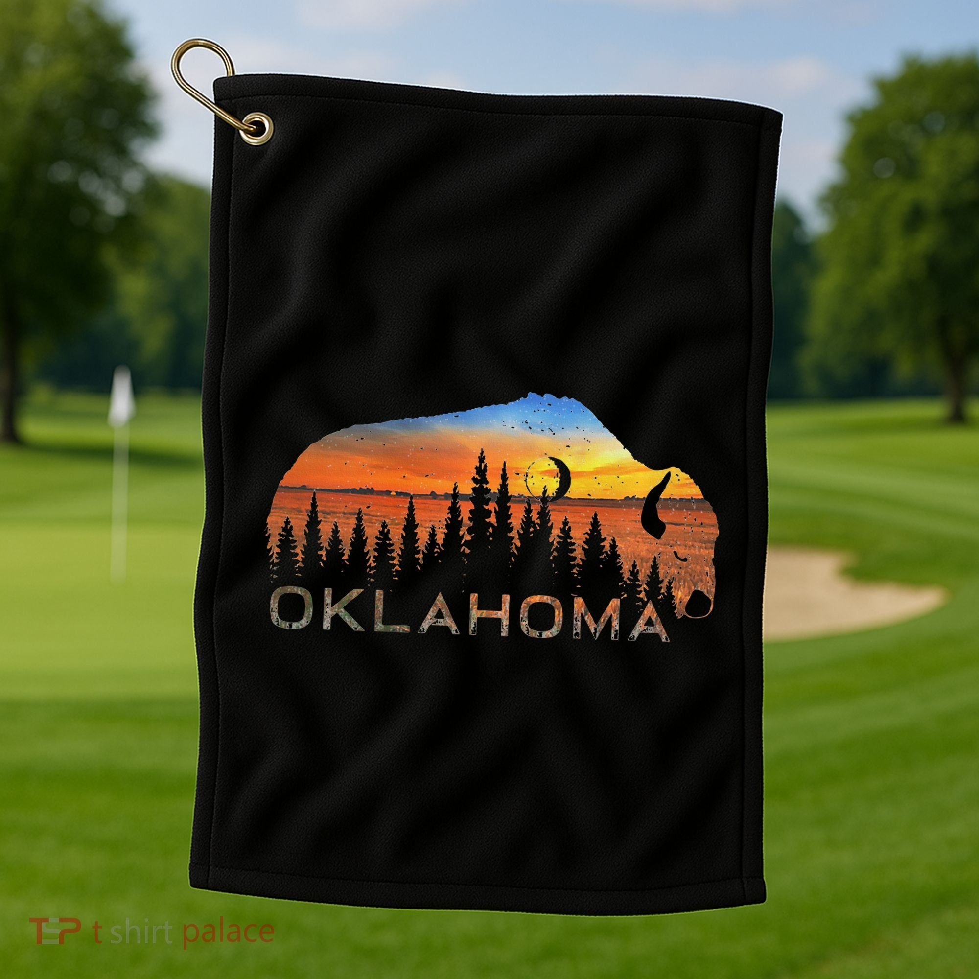 Oklahoma Sunset Buffalo Golf Towel