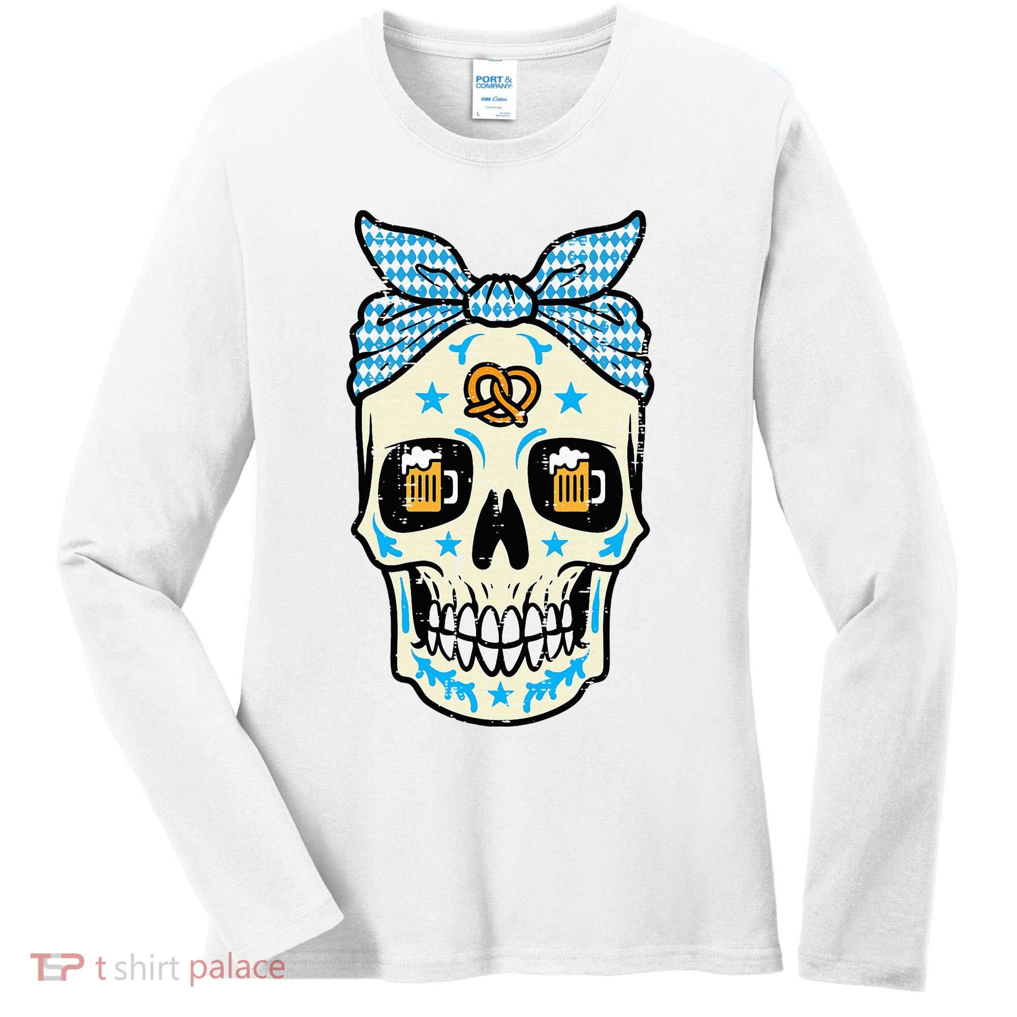 Oktoberfest Skull Bandana German Bavarian Festival Mom Women's Long Sleeve Shirt