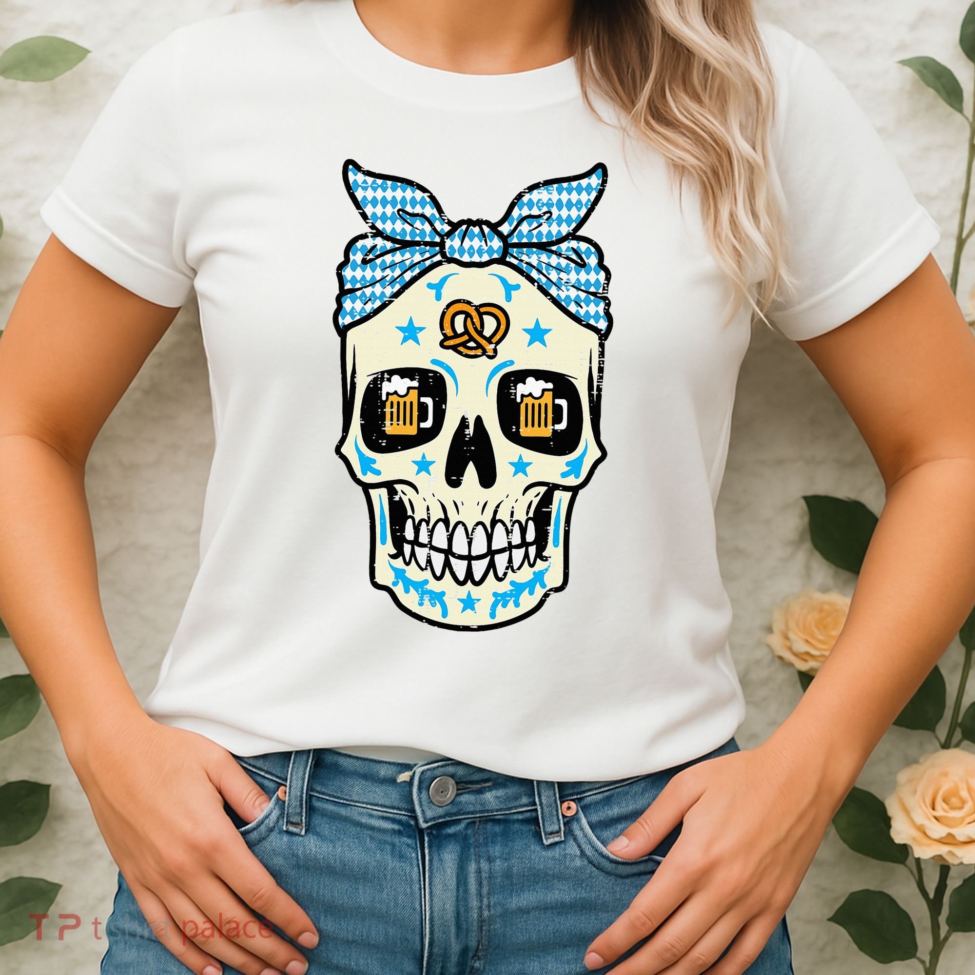 Oktoberfest Skull Bandana German Bavarian Festival Mom Women's T-Shirt