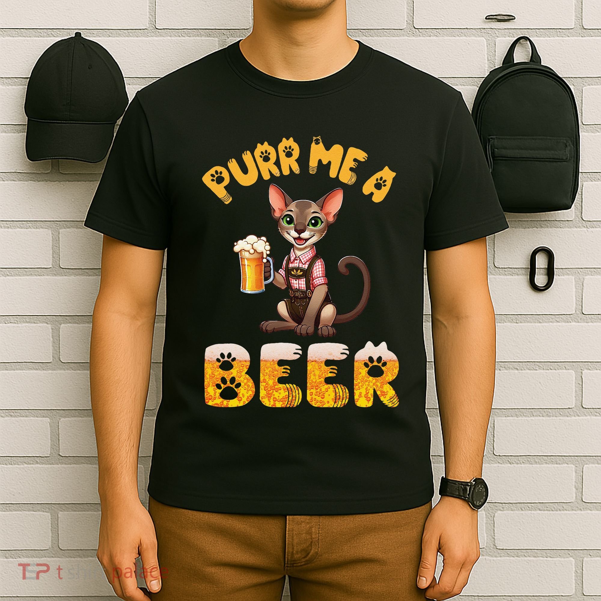 Oriental Shorthair Cat Bavarian Drinking Beer Purr Me A Beer T-Shirt