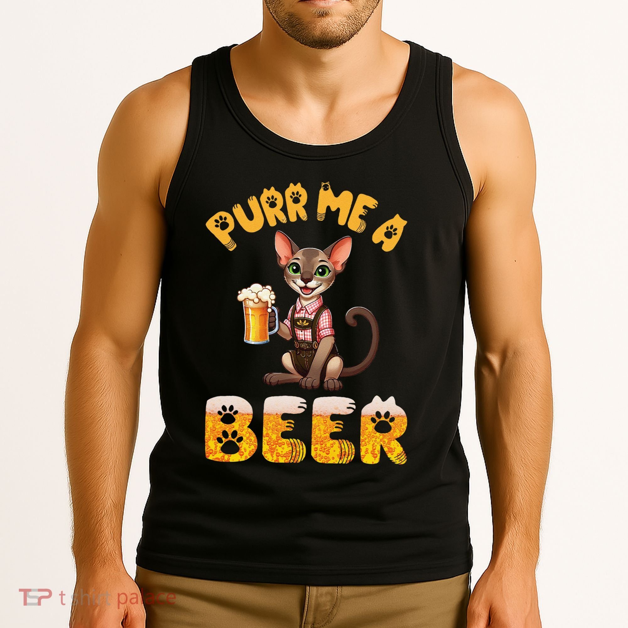 Oriental Shorthair Cat Bavarian Drinking Beer Purr Me A Beer Tank Top