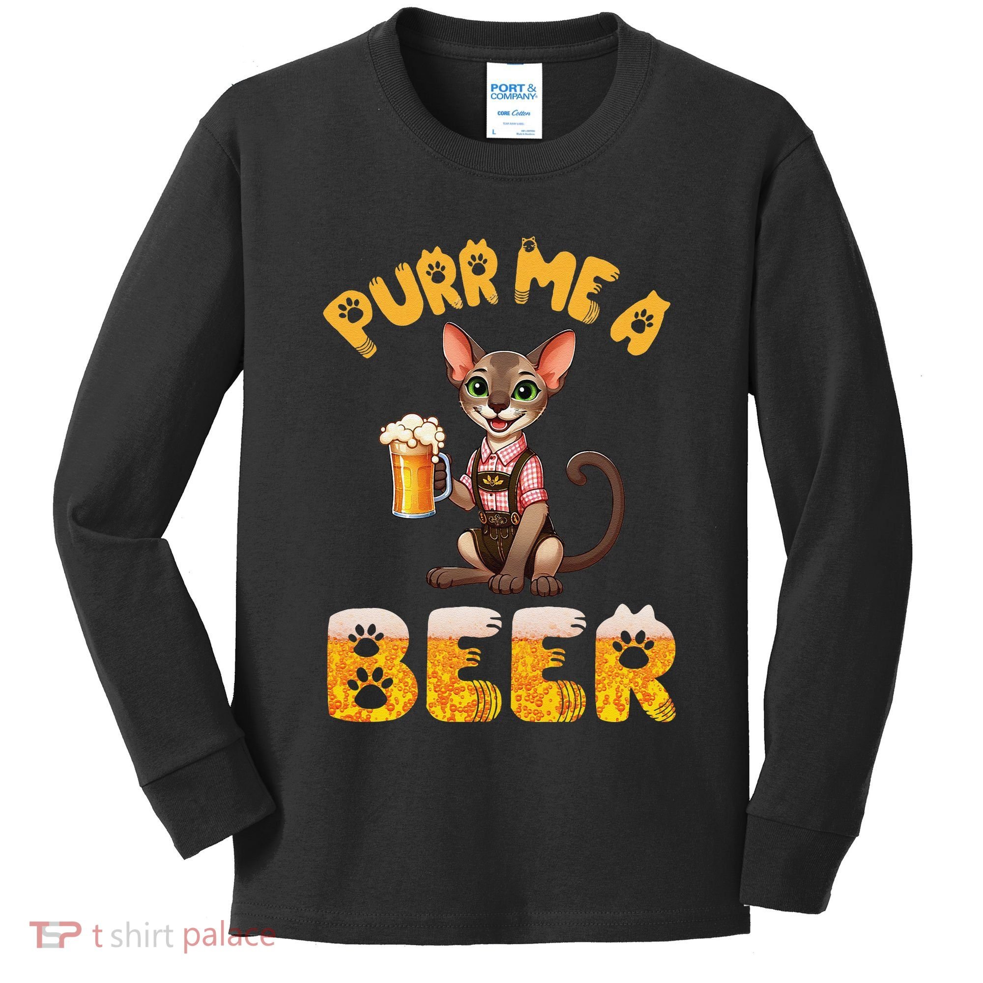 Oriental Shorthair Cat Bavarian Drinking Beer Purr Me A Beer Kids Long Sleeve Shirt