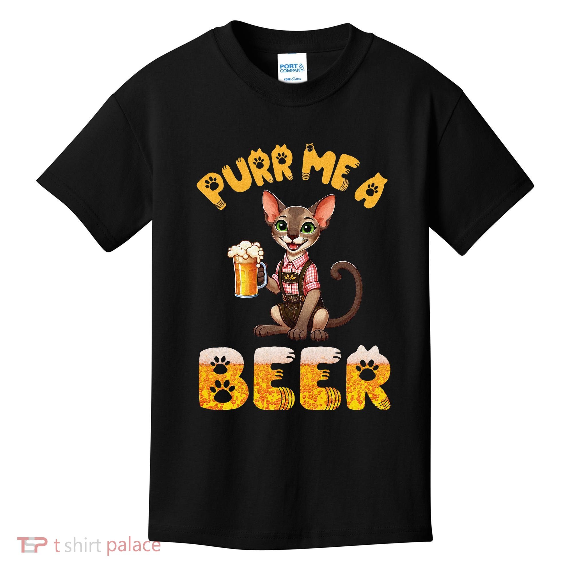 Oriental Shorthair Cat Bavarian Drinking Beer Purr Me A Beer Kids T-Shirt