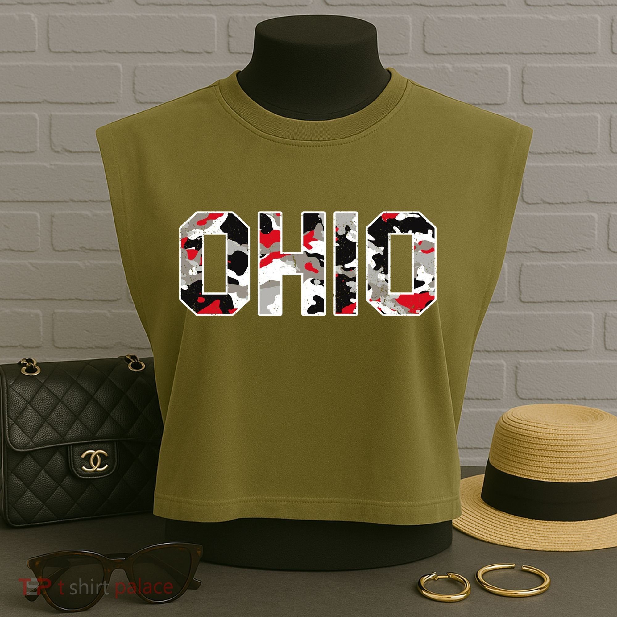 Ohio State Camo Garment-Dyed Women's Muscle Tee