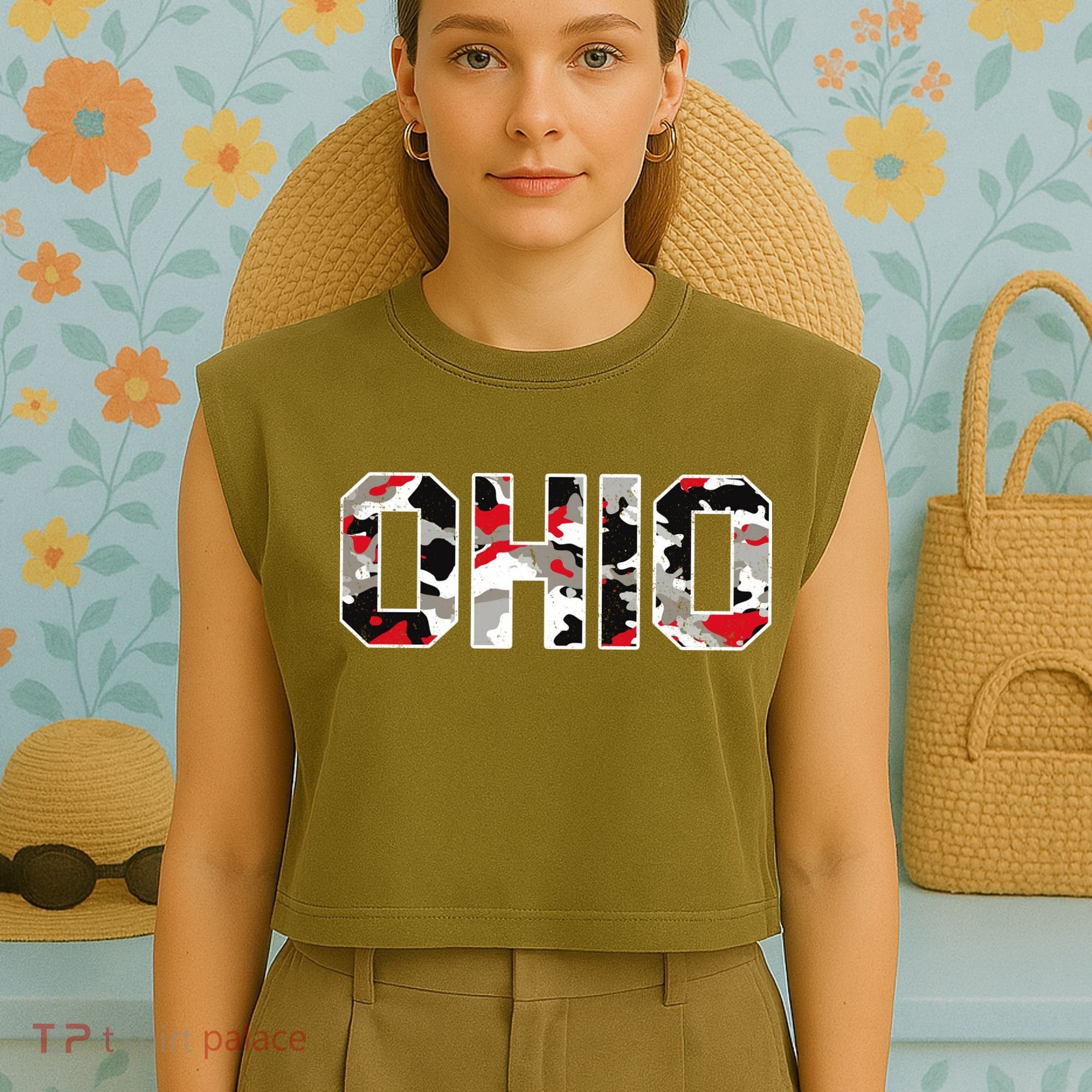 Ohio State Camo Garment-Dyed Women's Muscle Tee