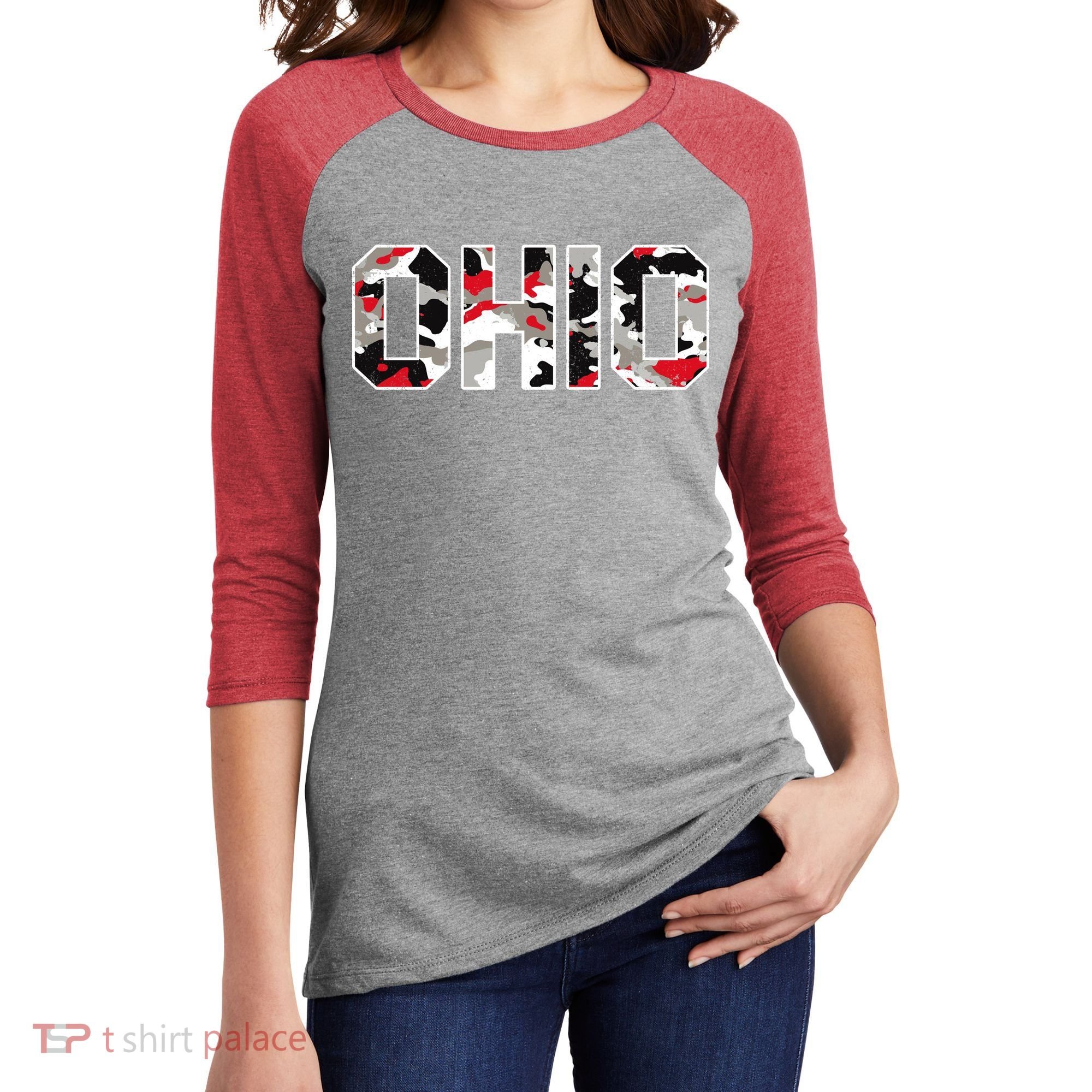 Ohio State Camo Women's Tri-Blend 3/4-Sleeve Raglan Shirt