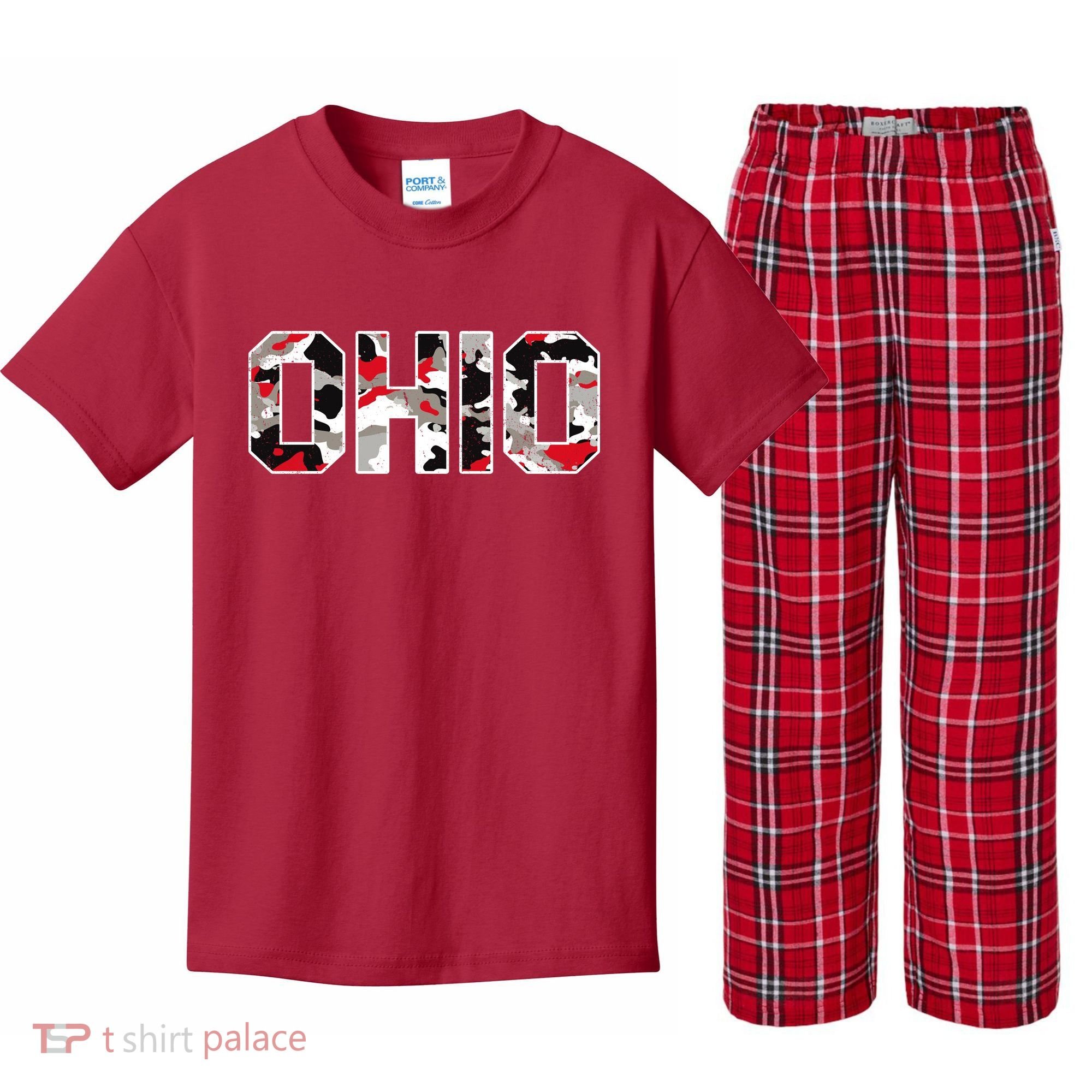 Ohio State Camo Kids Plaid Pajama Set