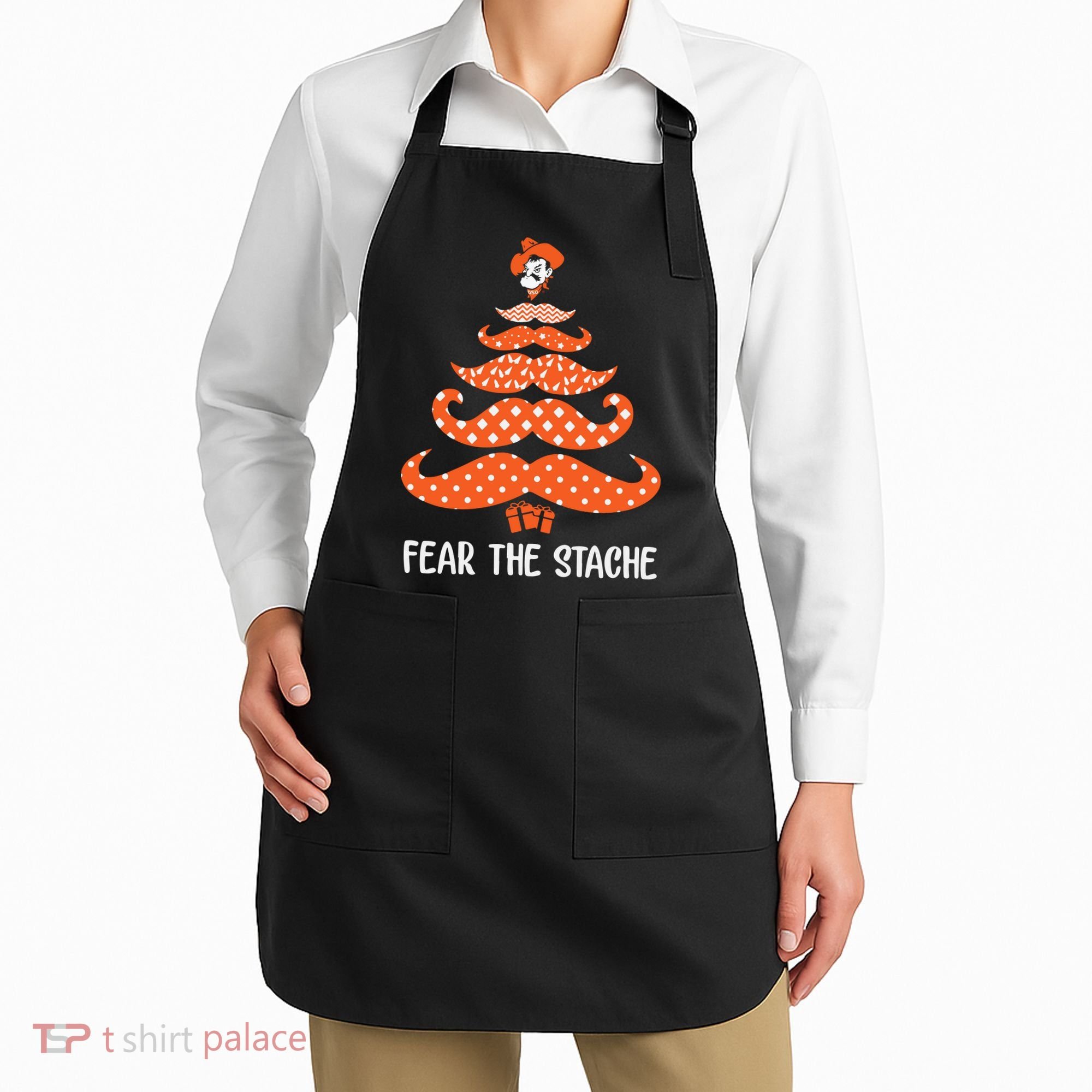 Oklahoma State Cowboys Mustache Christmas Tree Fear The Stache Beard Apron