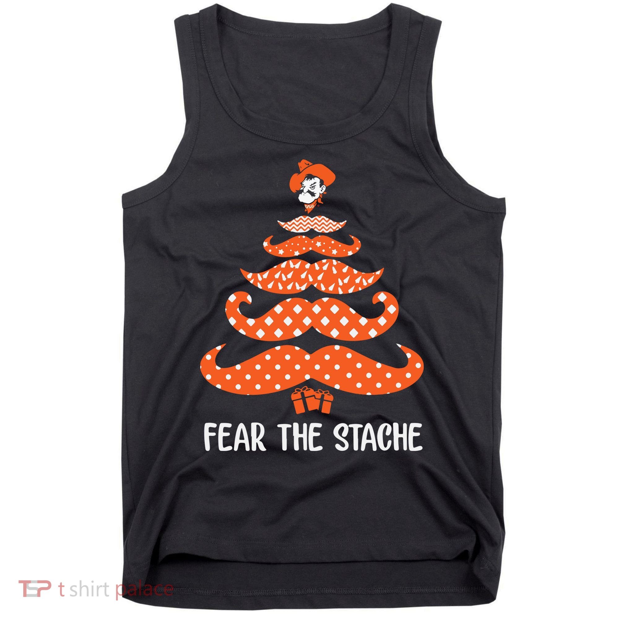 Oklahoma State Cowboys Mustache Christmas Tree Fear The Stache Beard Tank Top